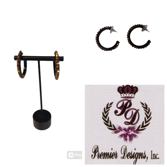 - NWOT Premier Designs Copper Falls Black  Beaded Hoop Pierced Earrings - Picture 4 of 4